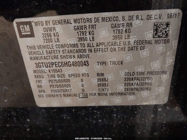 Продажа на аукционе авто 2017 Gmc Sierra 1500 Denali, vin: 3GTU2PEC6HG480043, номер лота: 44093792
