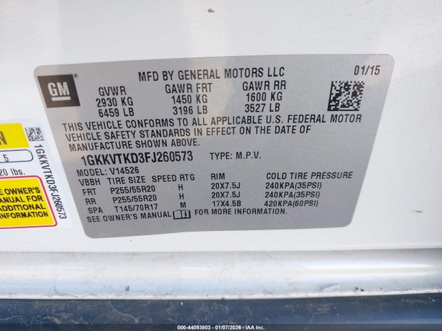 1GKKVTKD3FJ260573 GMC Acadia Denali