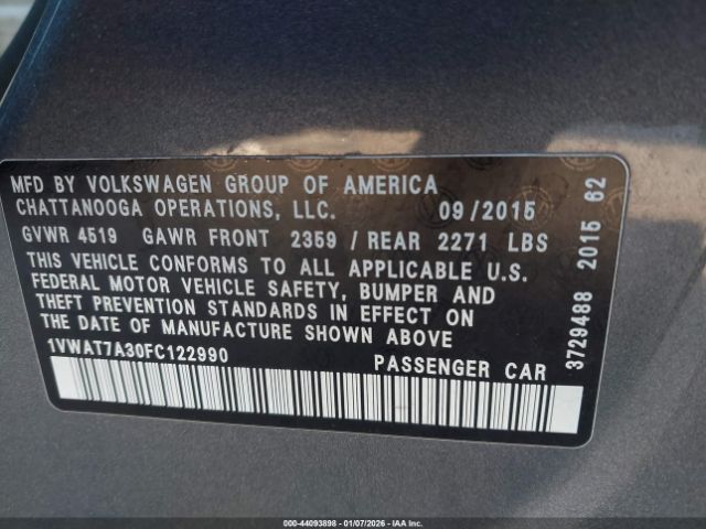 2015 VOLKSWAGEN PASSAT 1VWAT7A30FC122990 Photo 8