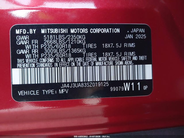 2025 MITSUBISHI OUTLANDER JA4J3UA83SZ019125 Photo 8