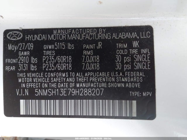 2009 HYUNDAI SANTA FE 5NMSH13E79H288207 Photo 8