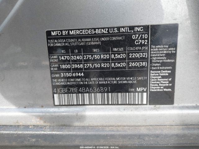 2011 MERCEDES-BENZ GL 450 4JGBF7BE4BA636891 Photo 8