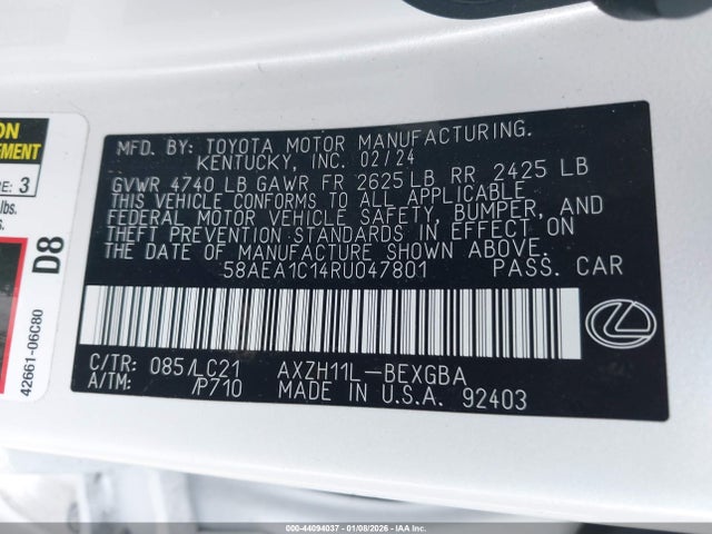 Продаж на аукціоні авто 2024 Lexus Es 300h Luxury, vin: 58AEA1C14RU047801, номер лоту: 44094037