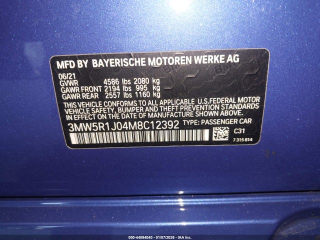 2021 BMW 330I 3MW5R1J04M8C12392 Photo 8