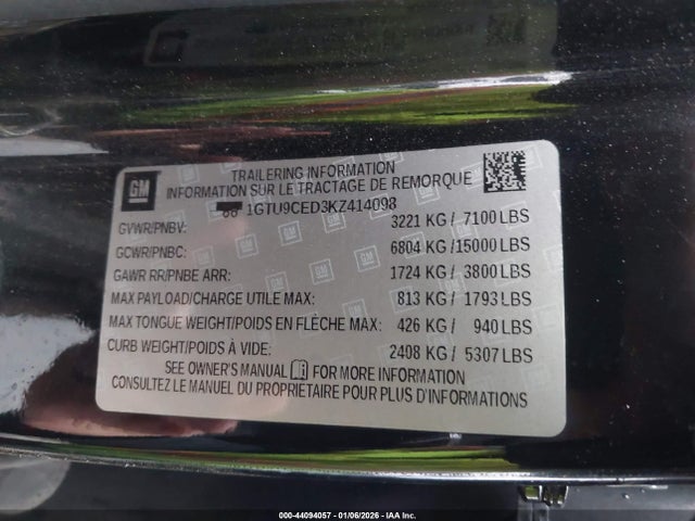 Aukcja sprzedaży 2019 Gmc Sierra 1500 Elevation, vin: 1GTU9CED3KZ414098, numer aukcji: 44094057