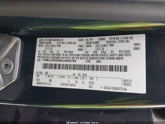 2019 FORD ESCAPE 1FMCU9GD6KUA86789 Photo 8