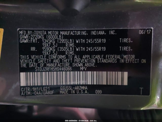 2017 TOYOTA HIGHLANDER 5TDJZRFH5HS446066 Photo 8