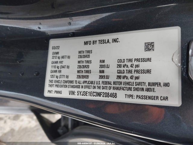 2022 TESLA MODEL 3 5YJ3E1EC3NF208468 Photo 8