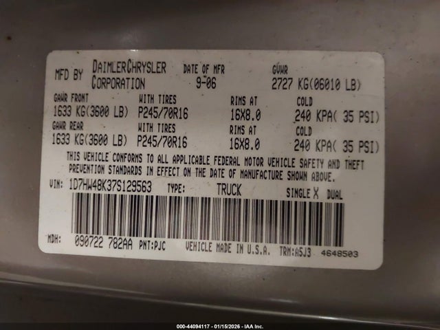 2007 DODGE DAKOTA 1D7HW48K37S129563 Photo 8