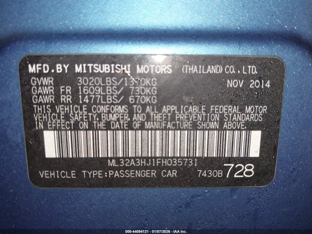 2015 MITSUBISHI MIRAGE ML32A3HJ1FH035731 Photo 8