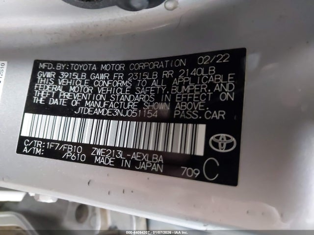 Toyota Corolla Hybrid Le 2022 JTDEAMDE3NJ051154 Image 9