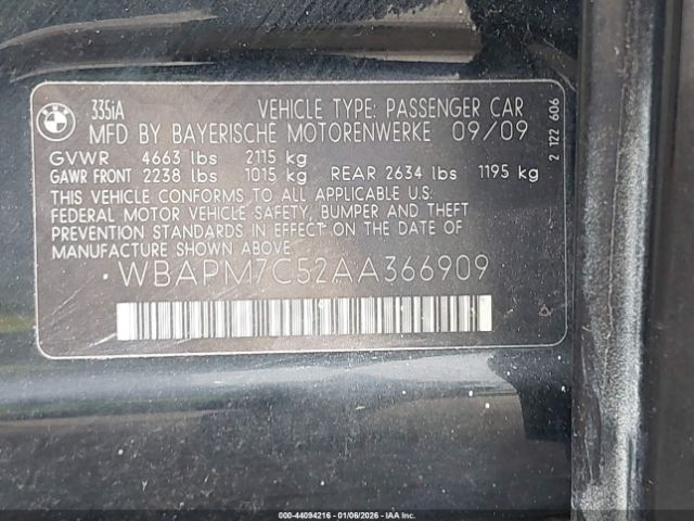 2010 BMW 335I WBAPM7C52AA366909 Photo 8