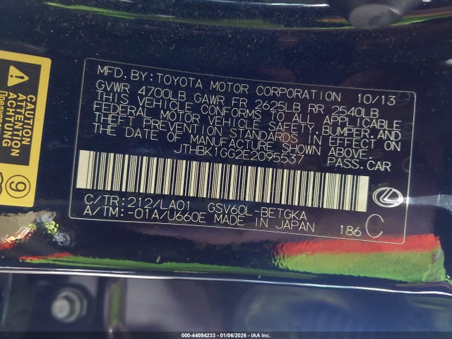 Aukcja sprzedaży 2014 Lexus Es 350, vin: JTHBK1GG2E2095537, numer aukcji: 44094233