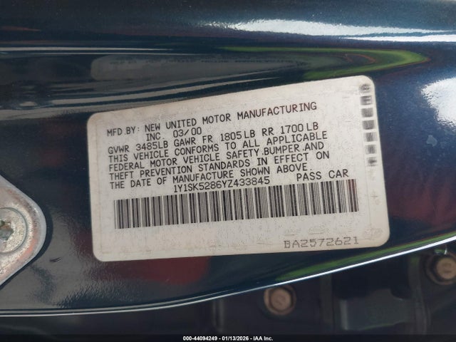 2000 CHEVROLET PRIZM 1Y1SK5286YZ433845 Photo 8