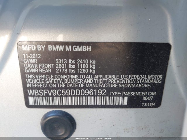 44094290 :رقم المزاد ، WBSFV9C59DD096192 vin ، 2013 Bmw M5 مزاد بيع