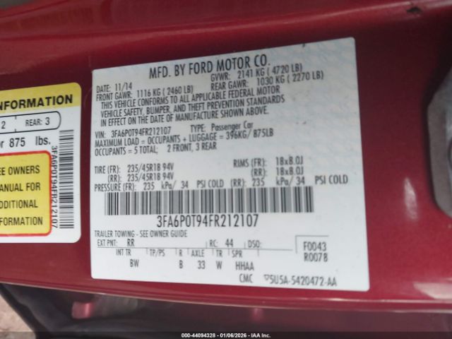 2015 FORD FUSION 3FA6P0T94FR212107 Photo 8