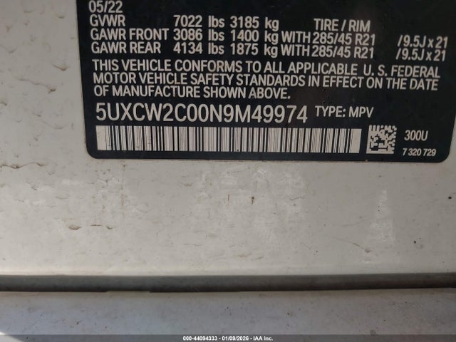 BMW X7 Xdrive40i 2022 5UXCW2C00N9M49974 Image 9