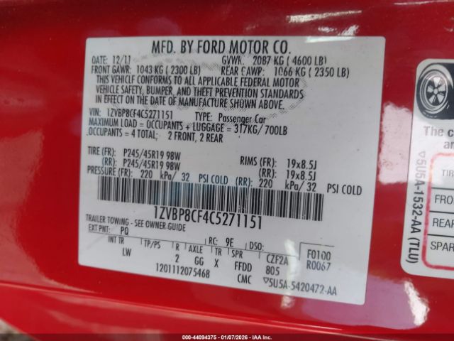 2012 FORD MUSTANG 1ZVBP8CF4C5271151 Photo 8