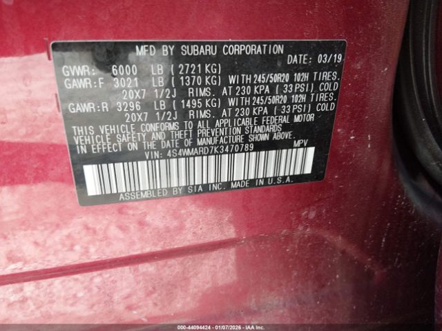 2019 SUBARU ASCENT 4S4WMARD7K3470789 Photo 8