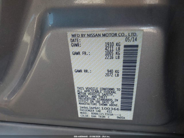 Nissan Altima 2.5 Sv 2015 1N4AL3AP6FC100366 Image 9
