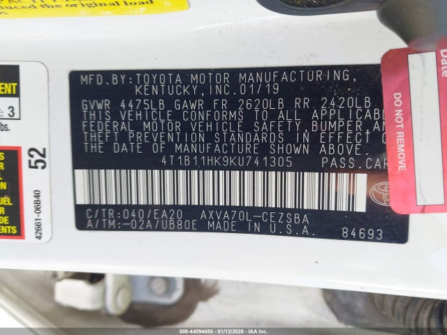 2019 TOYOTA CAMRY 4T1B11HK9KU741305 Photo 8