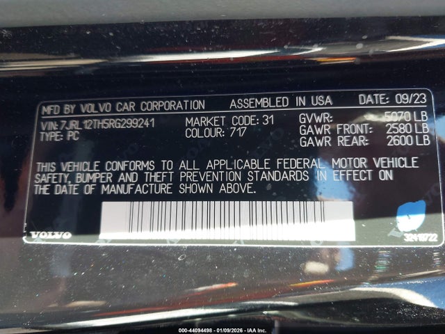7JRL12TH5RG299241 Volvo S60 B5 Plus Black Edition