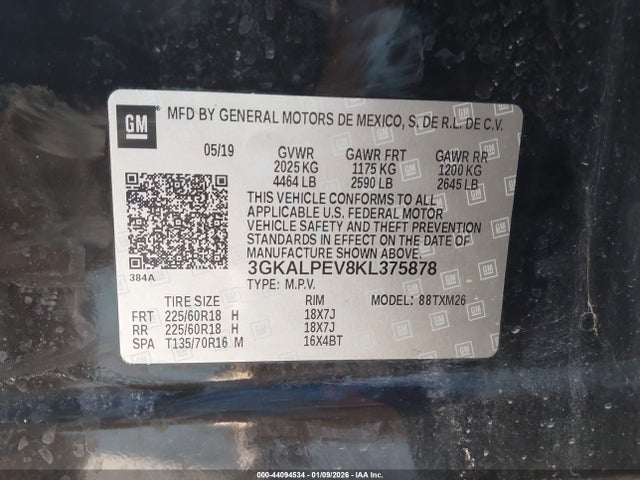 Aukcja sprzedaży 2019 Gmc Terrain Slt, vin: 3GKALPEV8KL375878, numer aukcji: 44094534