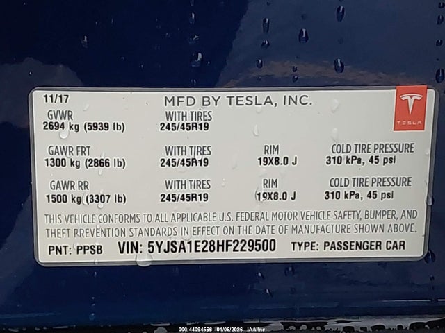 2017 TESLA MODEL S 5YJSA1E28HF229500 Photo 8