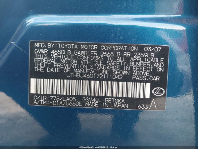 2007 LEXUS ES 350 JTHBJ46G172111042 Photo 8