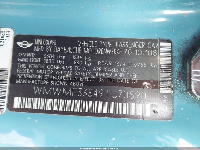 2009 MINI COOPER WMWMF33549TU70890 Photo 8