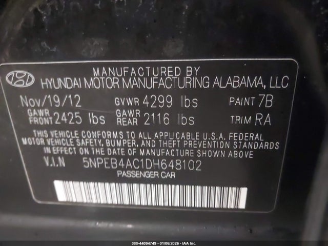 2013 HYUNDAI SONATA 5NPEB4AC1DH648102 Photo 8