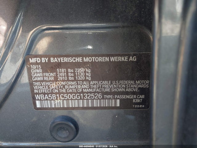 Aukcja sprzedaży 2016 Bmw 535i, vin: WBA5B1C50GG132526, numer aukcji: 44094846