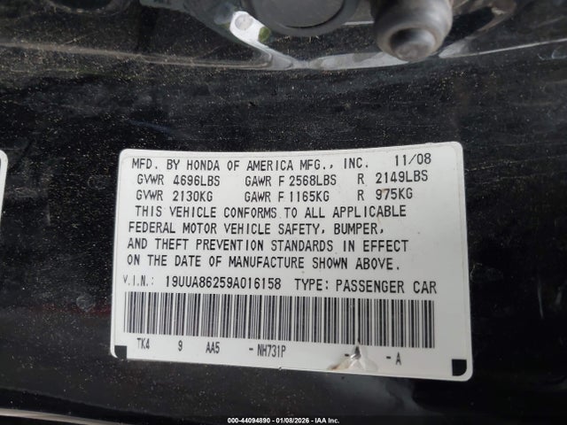 2009 ACURA TL 19UUA86259A016158 Photo 8