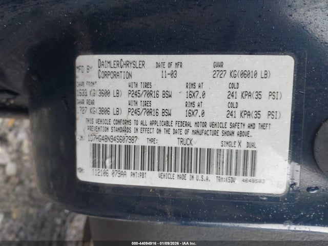 Aukcja sprzedaży 2004 Dodge Dakota Slt, vin: 1D7HG48N94S607987, numer aukcji: 44094916