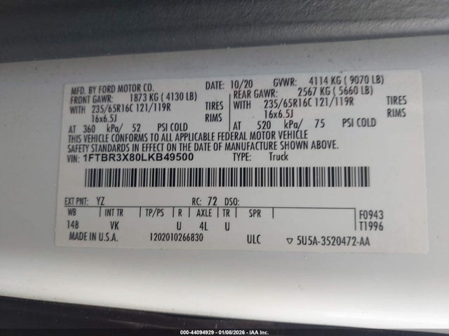 2020 FORD TRANSIT-250 CARGO VAN 1FTBR3X80LKB49500 Photo 8