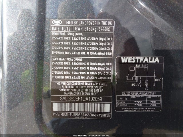 2013 LAND ROVER RANGE ROVER SALGS2EF1DA102059 Photo 8