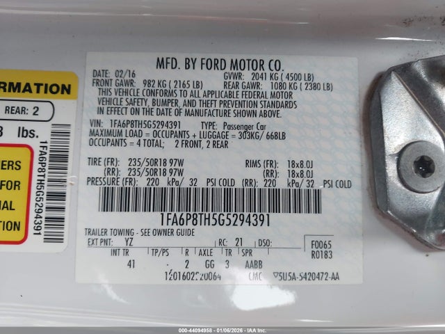 1FA6P8TH5G5294391 Ford Mustang Ecoboost