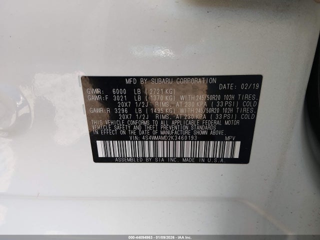 Subaru Ascent Limited 2019 4S4WMAMD2K3460193 Image 9