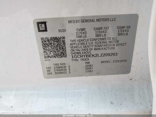 1GCRYBEK2LZ209293 Chevrolet Silverado 1500 4wd Standard Bed Custom