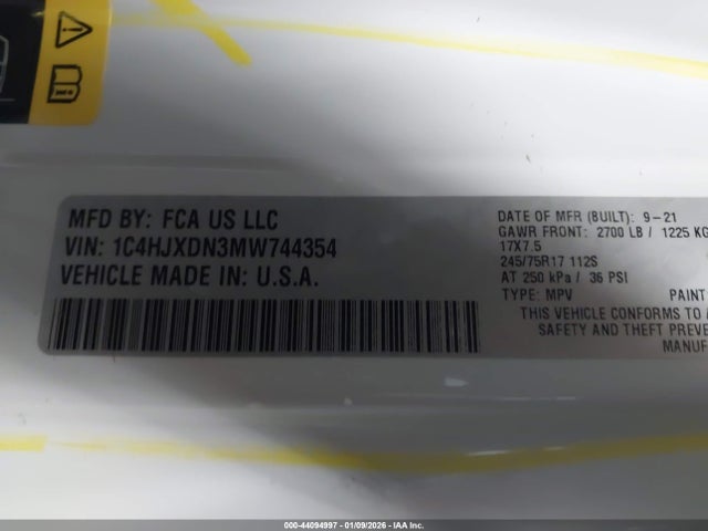 2021 JEEP WRANGLER UNLIMITED 1C4HJXDN3MW744354 Photo 8