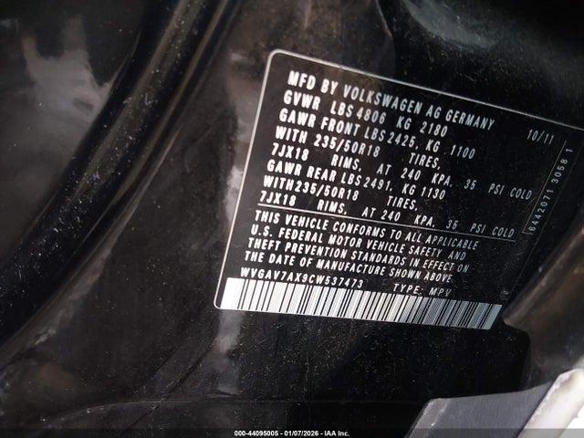 Aukcja sprzedaży 2012 Volkswagen Tiguan Se, vin: WVGAV7AX9CW537473, numer aukcji: 44095005