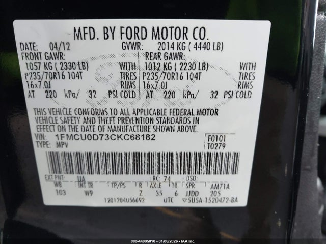 2012 FORD ESCAPE 1FMCU0D73CKC68182 Photo 8
