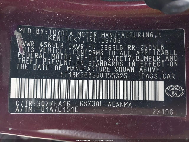 2006 TOYOTA AVALON 4T1BK36B86U155325 Photo 8