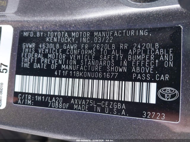 Toyota Camry Xle Awd 2022 4T1F11BK0NU061677 Image 9