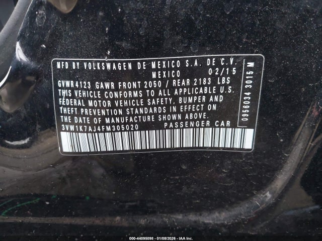 44095098 :رقم المزاد ، 3VW1K7AJ4FM305020 vin ، 2015 Volkswagen Jetta 2.0l S مزاد بيع