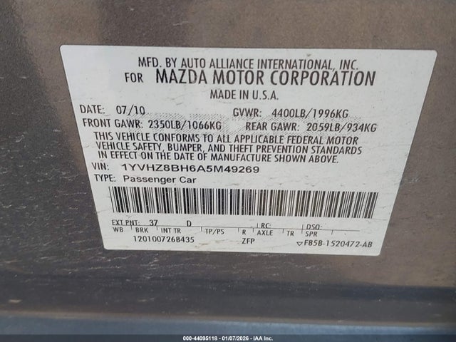 2010 MAZDA MAZDA6 1YVHZ8BH6A5M49269 Photo 8