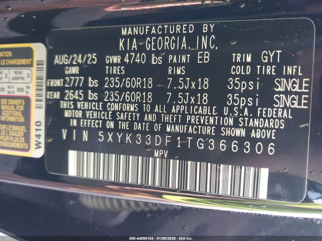 44095163 :رقم المزاد ، 5XYK33DF1TG366306 vin ، 2026 Kia Sportage Ex مزاد بيع