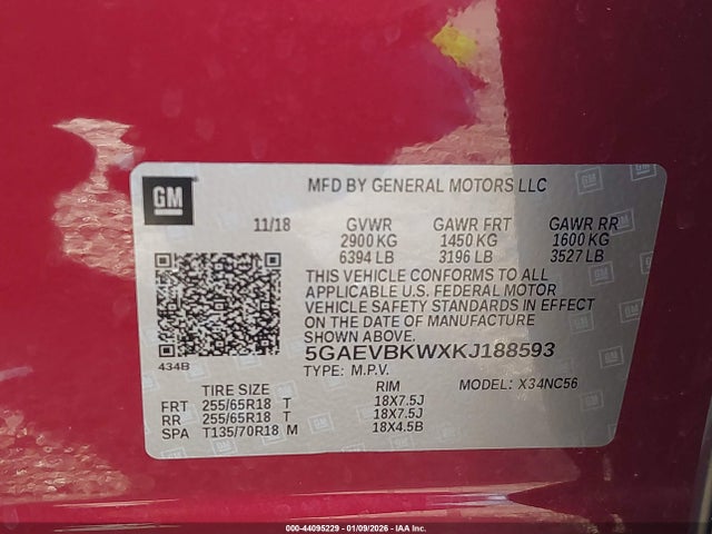 Продажа на аукционе авто 2019 Buick Enclave Awd Premium, vin: 5GAEVBKWXKJ188593, номер лота: 44095229