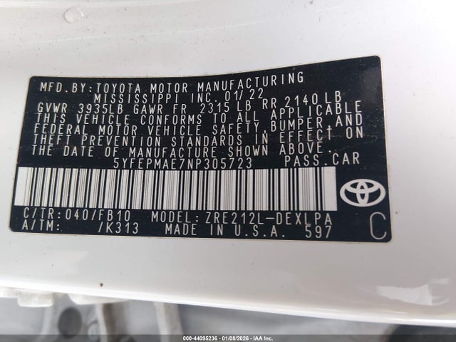 Toyota COROLLA LE 2022 5YFEPMAE7NP305723 Image 9