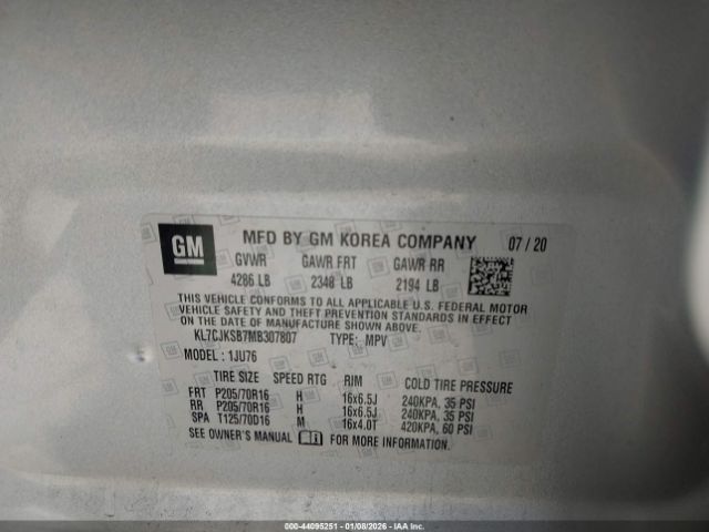 2021 CHEVROLET TRAX KL7CJKSB7MB307807 Photo 8